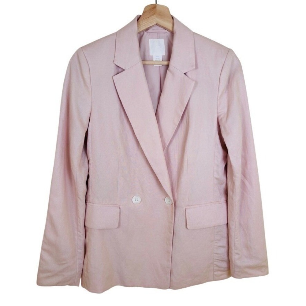 H&M XXS‎ Pink Linen Blend Blazer Double Breasted Business Casual Jacket